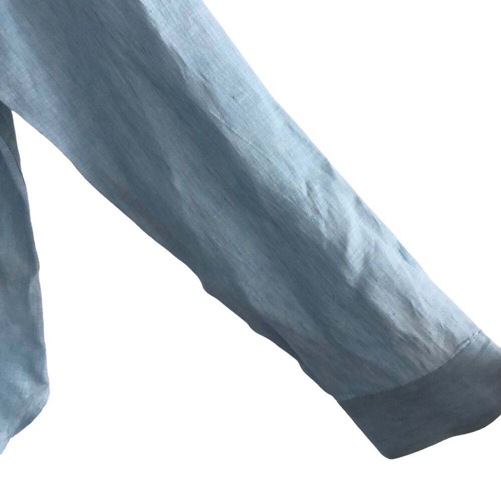 L.L Bean Women's 100% Linen Blouse Shirt Size XL Tunic Blue Long Sleeve Top - Picture 6 of 10